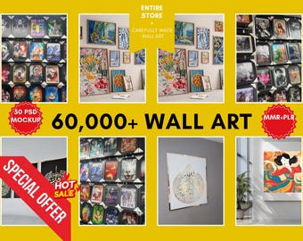 Best Selling 60K Digital Wall Art Designs in 40 Niches I Instant Download. Printeful print I Free PSD Mockup included mrr + plr I Resell