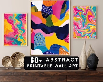 MRR + PLR Best Selling 60+ ABSTRACT Digital Wall Art Designs | Instant Download | Printful-Ready | Free Canva Mockups | Resell & Profit