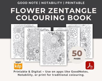 PLR/MRR Flower Zentangle Colouring Book | Printable Adult Coloring Pages | Stress Relief, Mindfulness, Digital Download