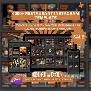4,000+ Editable Restaurant Instagram Templates – MRR PLR Bundle Canva Designs – Social Media Marketing Kit for Restaurants & Food Businesses