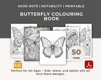 Butterfly Colouring Book – Beautiful Butterfly & Floral Designs for Adults And Kids, Printable Digital Coloring, Kids Butterfly Art