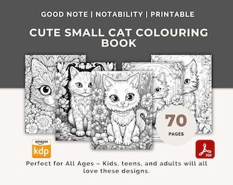 MRR Cute Small Cat Colouring Book – Adorable Kitten Designs for Adults & Kids, Printable Digital Animal Coloring, Pet Coloring Book