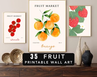 MRR + PLR 35 Fruit Digital Wall Art Prints Bundle | Vintage & Modern Printable Decor | Kitchen and Living Room Art | Instant Download
