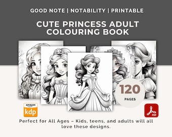 MRR Cute Princess Adult Colouring Book – Fantasy Castle & Royal Designs, Printable Digital Coloring for Relaxation, Relaxing Coloring