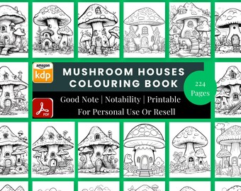 MRR  Mushroom Houses Colouring Book | Fantasy Cottagecore Fairy House Coloring Pages | Printable & Digital PLR Colouring Book