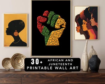 MRR + PLR 30+ African & Juneteenth Digital Wall Art Print | Instant Download | Printful Print | Free Canva Mockup Included I Resell Rights