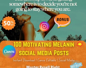 100 Motivating Melanin social media Posts I DFY Instagram posts I Canva Editable I Social Media Posts I Instant Download I Bonus Included