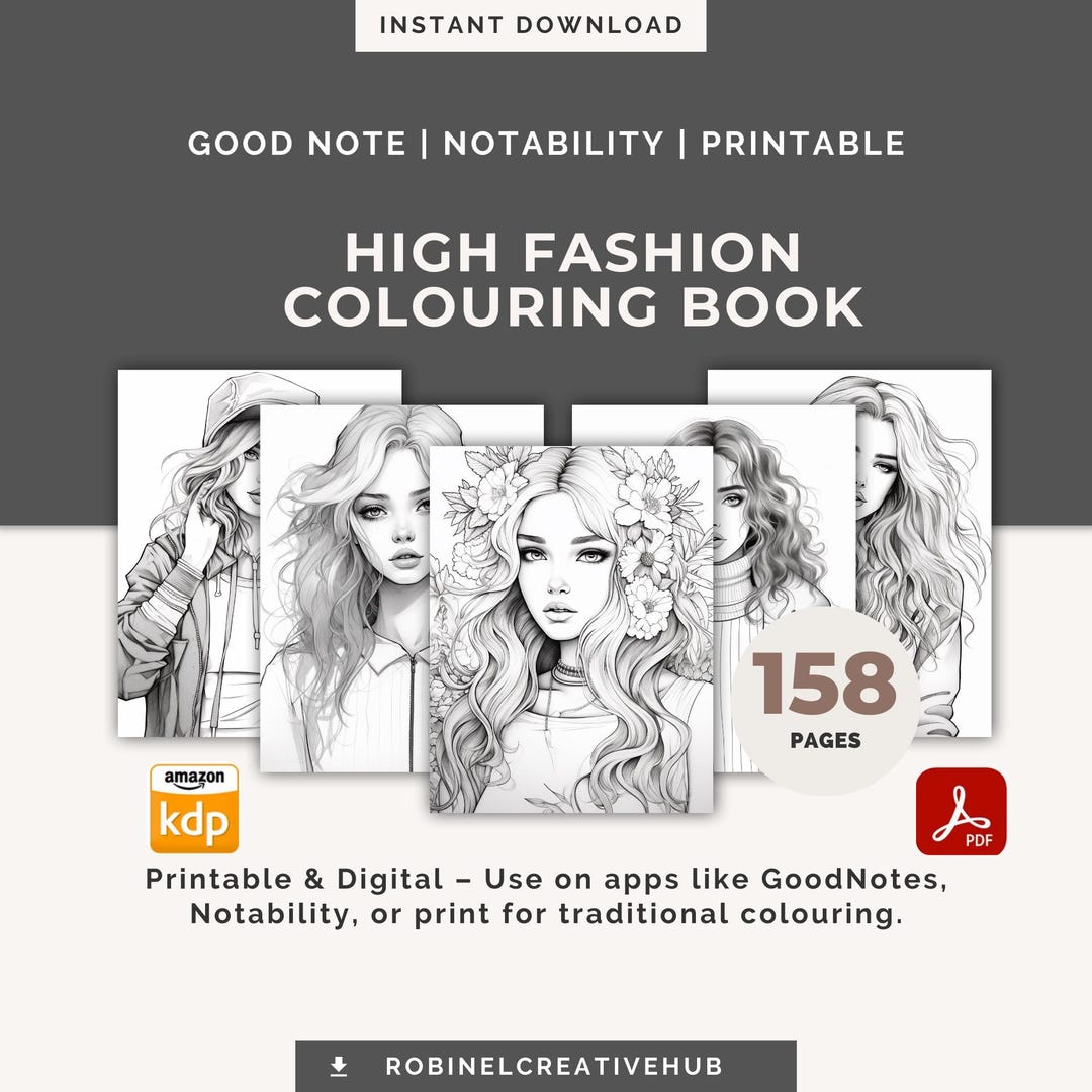 158 Pages High Fashion Colouring Book I Instant Download I Good Note I ...