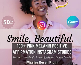 Best 100+ Instagram Pink Melanin Positive Affirmation Posts I instagramable canva templates I Canva Editable I Resell Right I Social Media