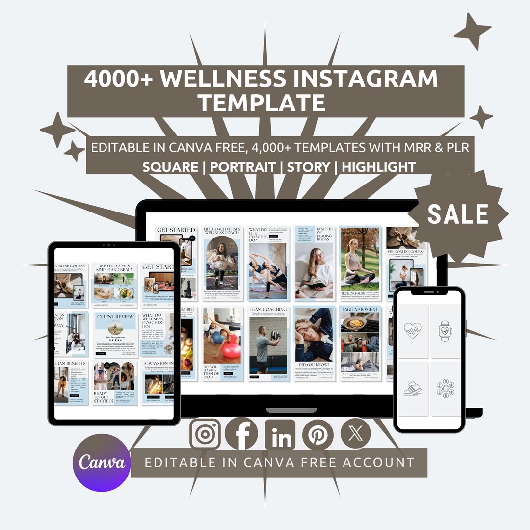 4,000+ Editable Wellness Instagram Templates – MRR PLR Social Media ...