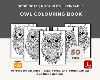 Owl Coloring Book: 50 Intricate Designs for Adults & Kids (Digital Download, MRR/PLR License)