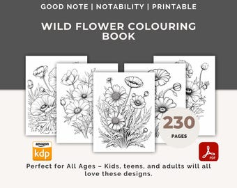 Wildflower Coloring Book: 230 Printable Pages, MRR PLR License (Digital Download