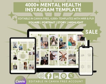 4000+ Editable Mental Health & Wellness Instagram Canva Templates – Social Media Post and Story Bundle with MRR PLR Resell Rights