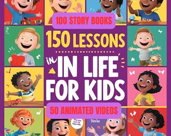 150 Lessons in Life Kids Static Story Books and Animated Video Stories I Canva Editable I Instant download I Resell Right I Best seller