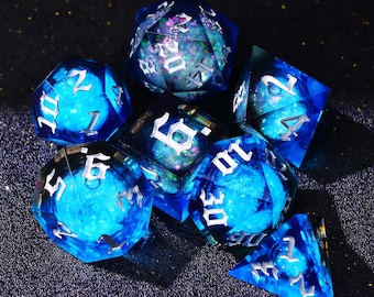 Juego de dados DnD con núcleo líquido azul y negro para juegos de magia, juego completo de dados de mazmorras y dragones para regalos DnD, juego de dados D&D de mesa de resina.