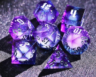 Galaxy Liquid Core DnD Dice Set for Role Playing Games, Full Dungeons and Dragons Dice Set for DnD Gifts, Resin Glass D&D Dice Set
