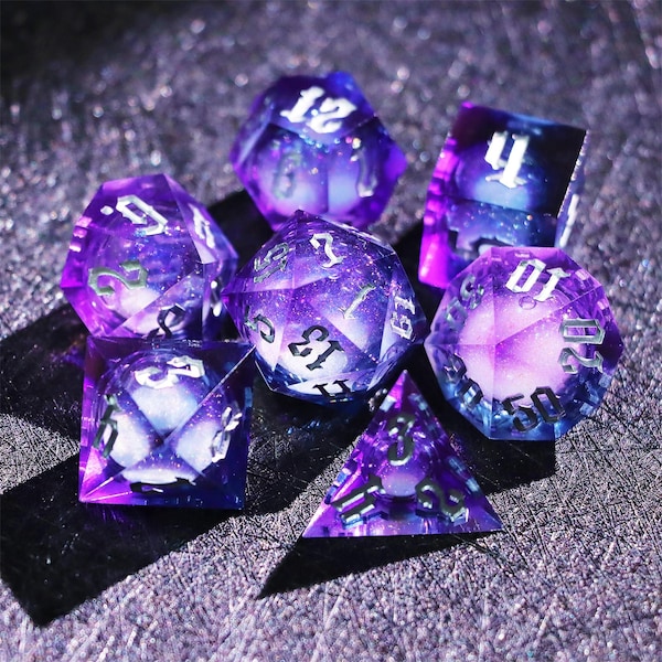 Juego de dados Galaxy Liquid Core DnD para juegos de rol, juego completo de dados de Dungeons and Dragons para regalos de DnD, juego de dados de resina y vidrio D&D