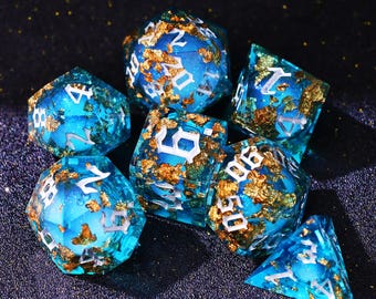 Mystery Blue Liquid Core DnD Dice Set for Role Playing Games, Random Dungeons and Dragons Dice Set for DnD Gifts, Resin D and D Dice Set
