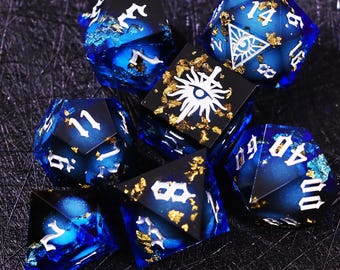 Mystery Blue Black Liquid Core DnD Dice Set for Magic Game, Full Dungeons and Dragons Dice Set for DnD Gifts, Resin Table Top D&D Dice Set