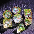 Green Grass Liquid Core DnD Dice Set for Role Playing Games, Full Dungeons and Dragons Dice Set for DnD Gifts, Resin Rose D&D Dice Set