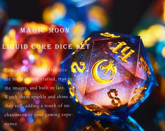 Romantic Moon Liquid Core Dice Set for Role Playing Games, Galaxy Dungeons and Dragons Dice Set for Gifts, Magic Liquid Core D&D Dice Set