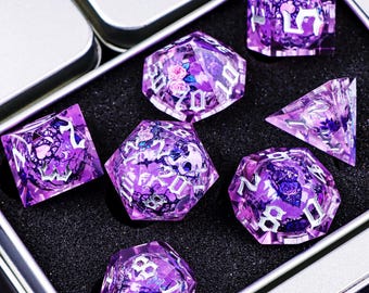 パープルローズ リキッドコア D&D ダイスセット (ロールプレイングゲーム用)、ダンジョンズ&ドラゴンズ ダイスセット (D&D ギフト用)、樹脂製グラス D&D ダイスセット
