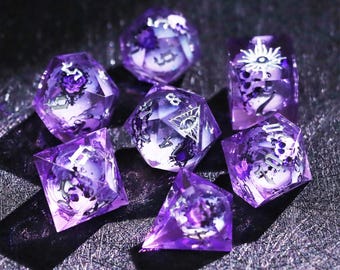 Mystic Rose Liquid Core DnD Dice Set for Role Playing Games, Green Grass Dungeons and Dragons Dice Set, Volcanic Purple D&D Dice Set