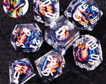 Labrador Liquid Core DnD Dice Set for Role Playing Games, Full Dungeons and Dragons Dice Set for DnD Gifts, Resin Rose D&D Dice Set