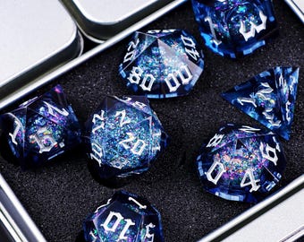 Juego de dados D&D de núcleo líquido con galaxia brillante gótica para juegos de rol, juego completo de dados de Dungeons & Dragons para regalos de D&D, dados de resina para D&D