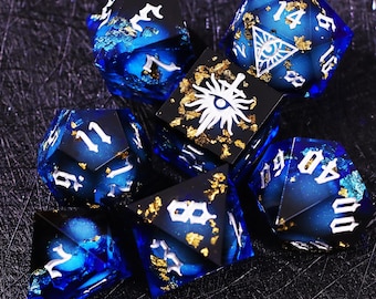 Abyss Blue Liquid Core DnD Dice Set for Role Playing Games, Full Dungeons and Dragons Dice Set for DnD Gifts, Resin Rose D&D Dice Set