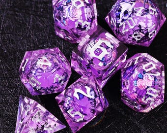 パープルローズ リキッドコア D&D ダイスセット（ロールプレイングゲーム用）、ダンジョンズ＆ドラゴンズ ダイスセット（D&Dギフト用）、レジンローズ D&D ダイスセット