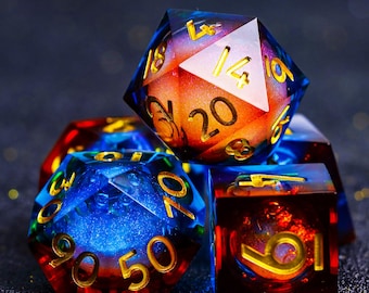 Liquid Core DnD Dice Set for Role Playing Games, Resin Dungeons and Dragons Dice Set for Dnd Gift, Gothic Font D and D Dice Set