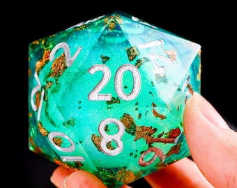 Dark Green Foil Giant Liquid Core Chonk D20 Die, Massive 20-Sided Dice for Dungeons & Dragons Games, 55mm  Oversized Large D20 -J99H
