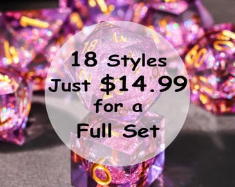 Liquidation Sale Multiple 18 Styles Liquid Core Resin DND Polyhedral Dice Set Final Stock Clearance for Tabletop Role Playing Games -J99H