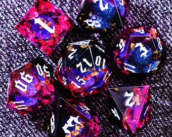 Dream Purple Liquid Core DnD Dice Set for Role Playing Games, Full Dungeons and Dragons Dice Set for DnD Gifts, Resin Rose D&D Dice Set