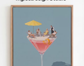 Pink Limonade Cocktail Kunstdruck, Retro Bar Dekor (Digitaler Download)