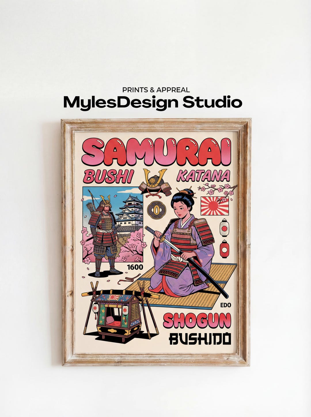 Samurai Art Print | Japanese Bushido Wall Art | Retro Japan ...