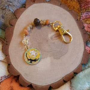 Celestial Goblincore Cat Keychain | Golden Beaded Keychain | Whimsical  Keychain | Cottagecore | Unique Bag Charm | Cat Themed Accessories