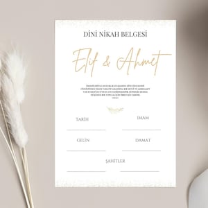 Dini Nikah Belgesi – Islamisches Trauungszertifikat, Eheurkunde | Personalisiert & Digital zum Ausdrucken | Nikah Urkunde Deutsch, Türkisch