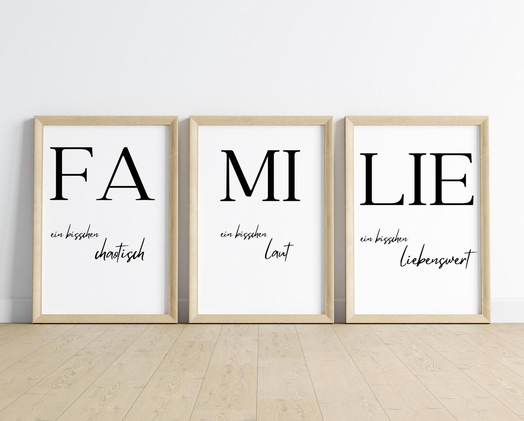Family Wall Art Set – 3 Digital Prints A3/A4 – Black Lettering on White ...