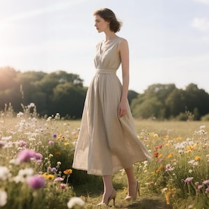 Elegant Sleeveless Linen Dress Women V-Neck Casual Maxi Dress Romantic Flowy Dress Soft Handmade Summer Dress Custom Bridal Linen Dress