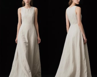 Women Sleeveless Maxi Dress, Cotton Linen Dress, Bridesmaid Dresses, Summer Dress With Pockets, Minimalist Natural Style With Elegant Flow