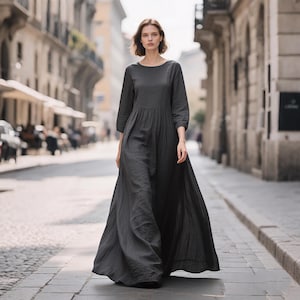 Dress for Women, French Style Dress, Loose Fit Dress, Handmade Dress, Cotton Linen Dress, 3/4 Sleeve Dress, Spring Summer Dress, Maxi Dress