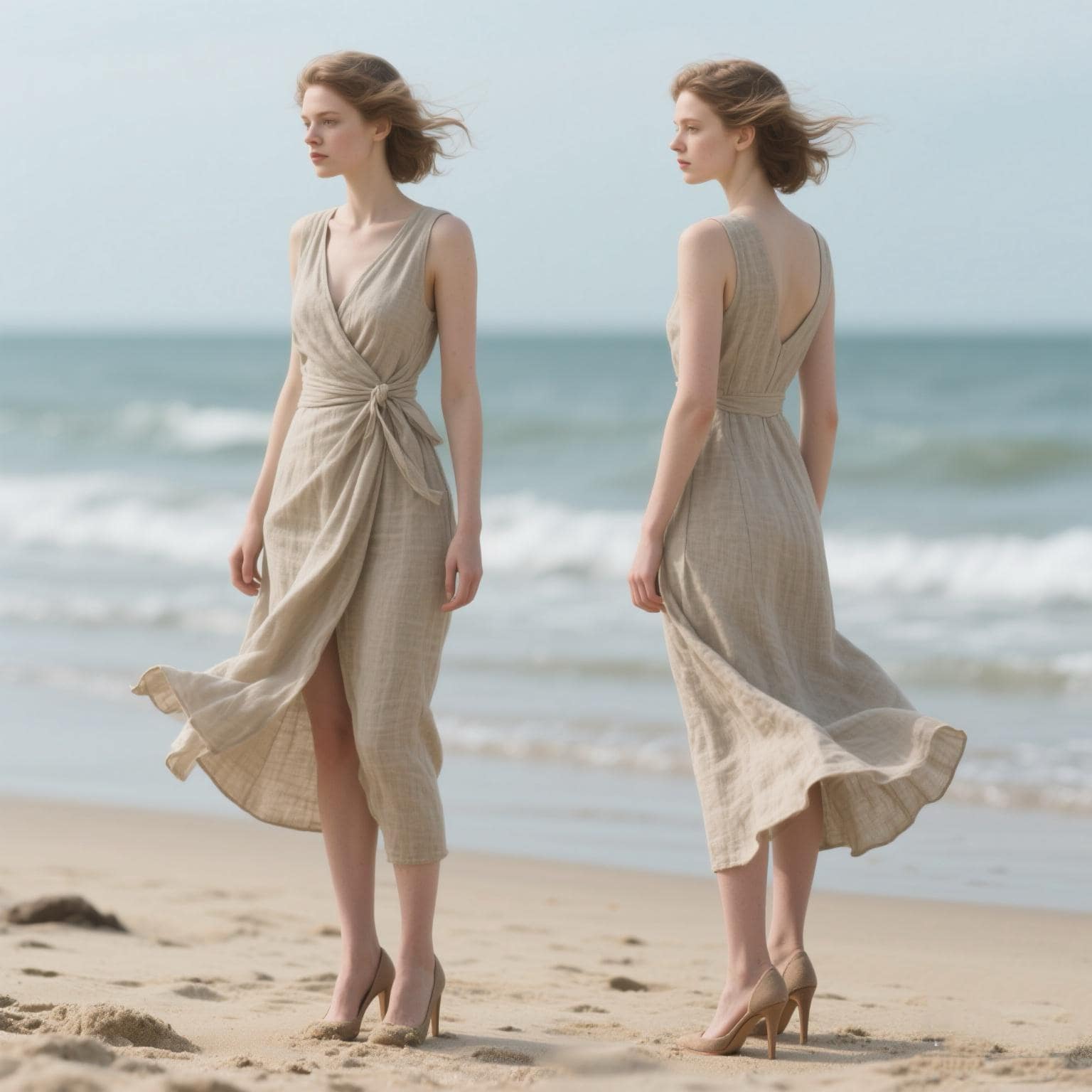 Womens Wrap Linen Dress Sleevless Linen Dress Back V-shaped Dress Fashion V neck Dress Summer Elegant Midi Dress Handmade Customized Dress