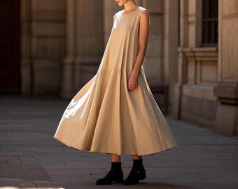 Sleeveless Linen Maxi Dress Casual Linen Dress With Pockets Plus Size Clothing Flowy A-Line Dress Minimalist Loose-Fit Dress Custom Dress