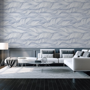 Blue Wave Pattern Wallpaper-Modern Abstract and Ocean Inspired Wall Mural- Peel and Stick Wallpaper | Canvas Wallpaper | Removable Wallpaper