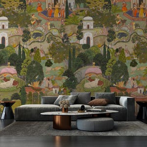 Indian Mughal Wall Mural- Vintage Tapestry Wallpaper-Historical Landscape- Peel and Stick Wallpaper | Canvas Wallpaper | Removable Wallpaper