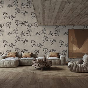 Elegant Vintage Galloping Horse Wallpaper-Peel and Stick Wallpaper | Canvas Wallpaper | Removable Wallpaper