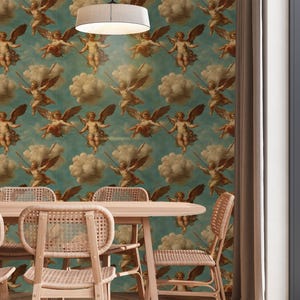 Vintage Engel Tapete zum Abziehen und Aufkleben | Canvas Wallpaper | Abnehmbare Tapete