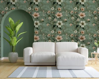 Tapeta samoprzylepna z motywem kwiatowym | Eleganckie płótno, zdejmowana